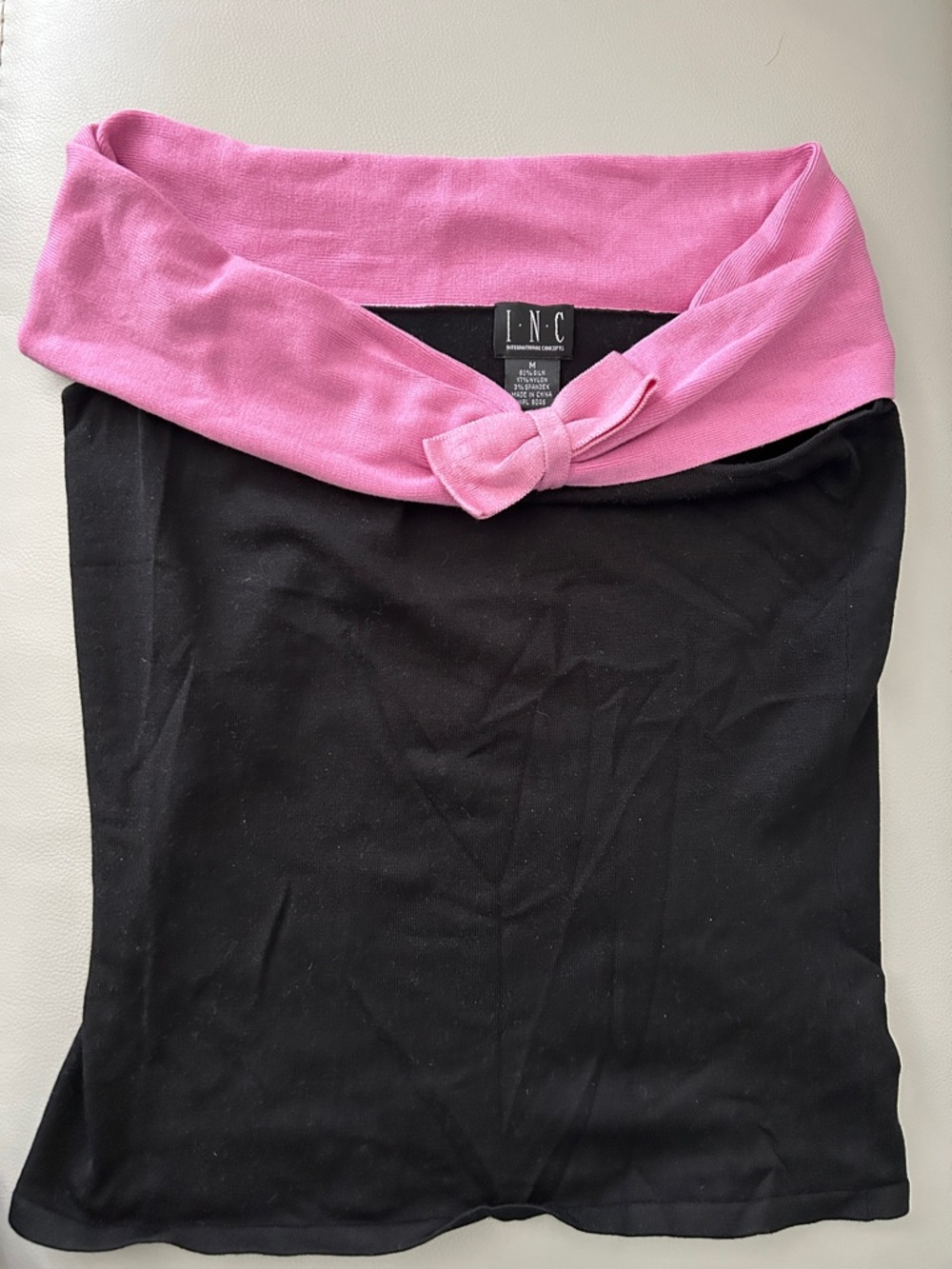 INC International Concepts Black Tube Top with Pink Bow Neck